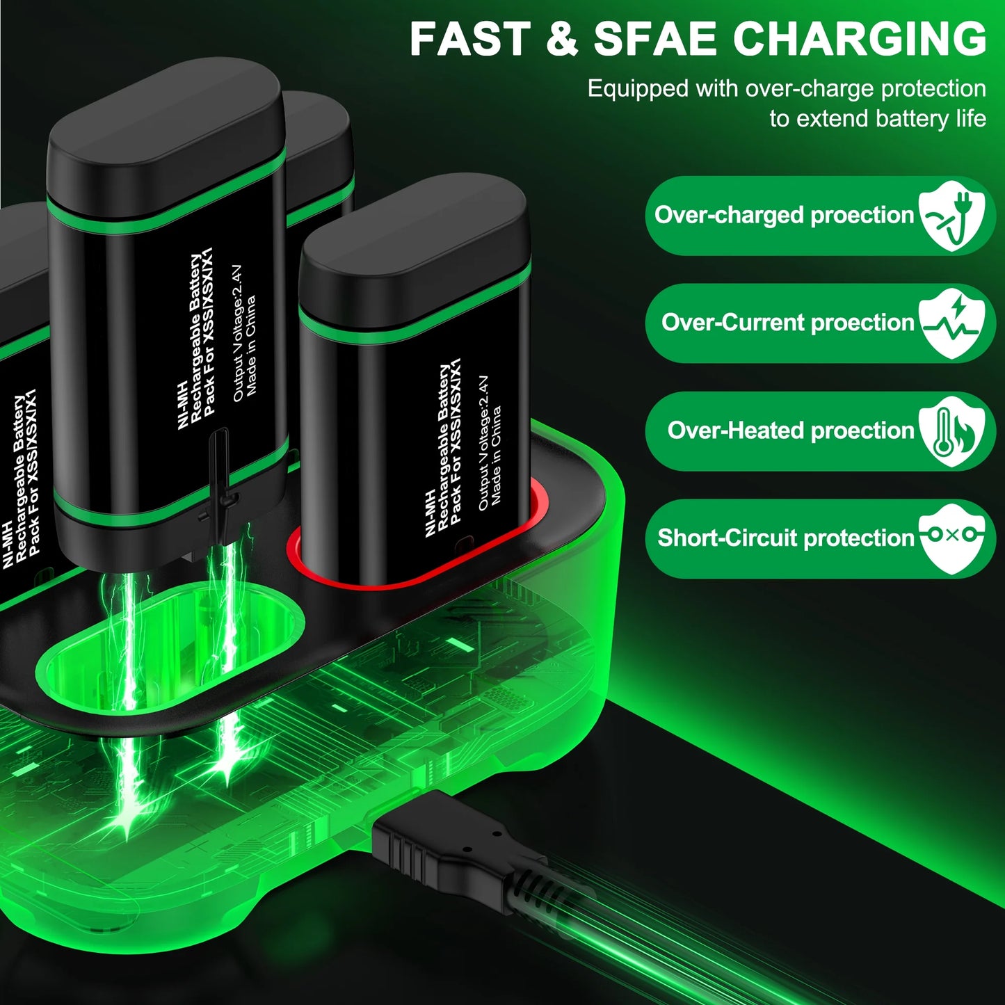 Xbox Controller Battery Pack for Xbox One/Xbox Series X|S, 6PCS 4080Mah Xbox Rechargeable Battery Packs & Xbox Charger Station for Xbox One/One S/One X/One Elite