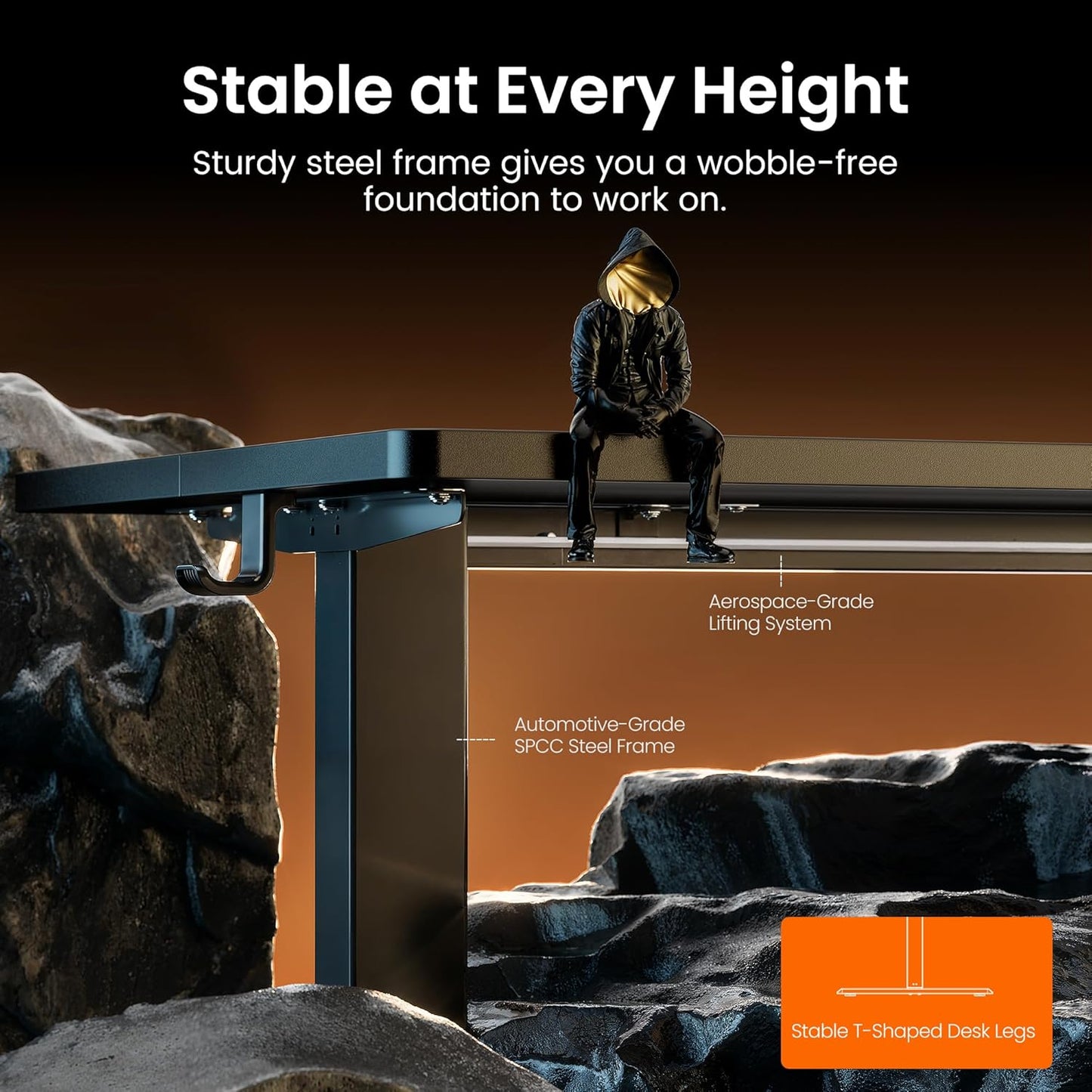 Height Adjustable Electric Standing Desk, 47.2 X 23.6 Inches Sit Stand up Desk, Memory Computer Home Office Desk (Black)