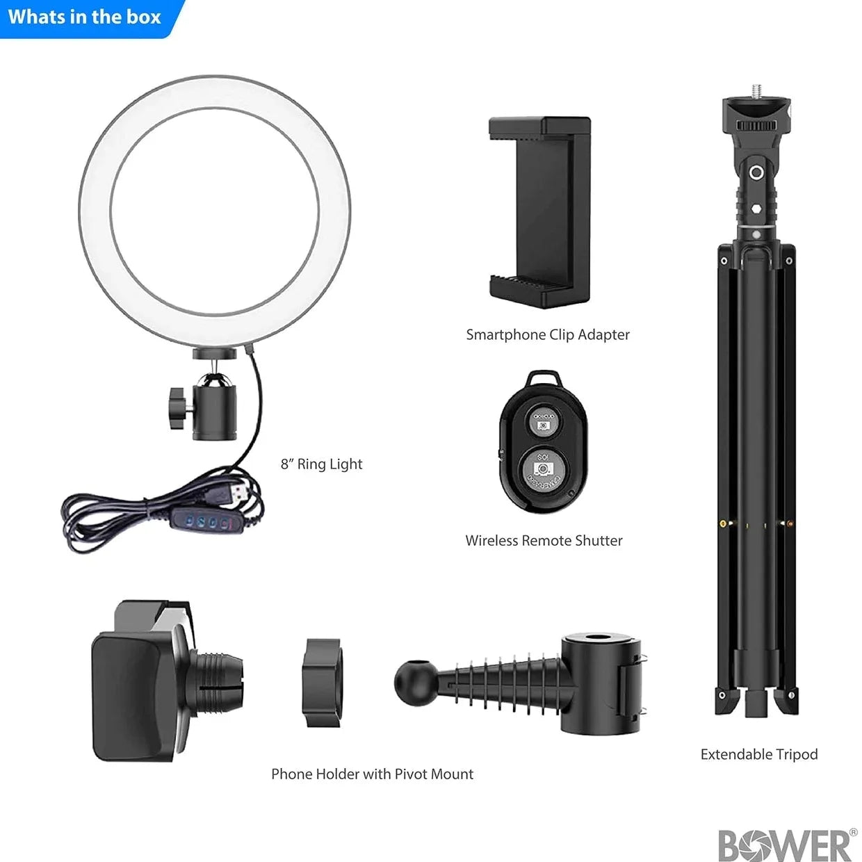 8” Selfie Ring Light Studio with Tripod Stand and Phone Holder – 8” LED Ring Light, 51” Extendable Tripod, 360º Tripod Ball Head, 3 White Modes, 10 Bright Levels, Wireless Remote