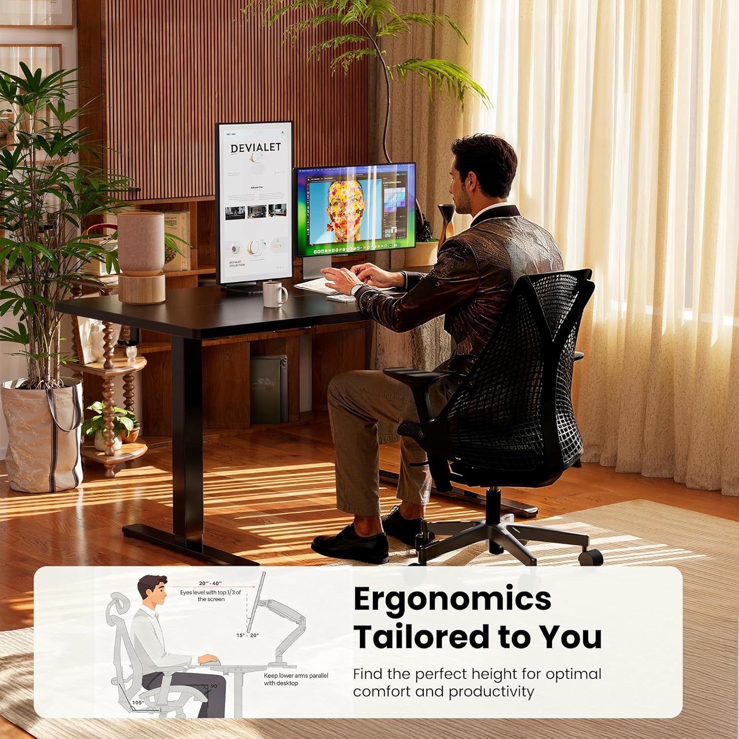 Height Adjustable Electric Standing Desk, 47.2 X 23.6 Inches Sit Stand up Desk, Memory Computer Home Office Desk (Black)