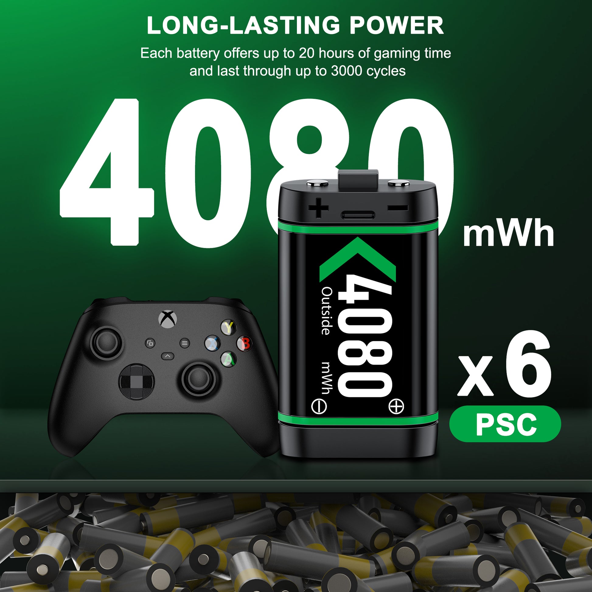 Xbox Controller Battery Pack for Xbox One/Xbox Series X|S, 6PCS 4080Mah Xbox Rechargeable Battery Packs & Xbox Charger Station for Xbox One/One S/One X/One Elite
