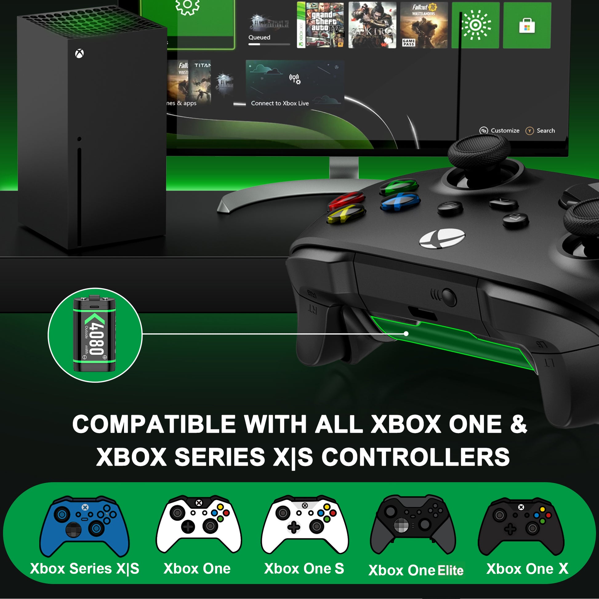 Xbox Controller Battery Pack for Xbox One/Xbox Series X|S, 6PCS 4080Mah Xbox Rechargeable Battery Packs & Xbox Charger Station for Xbox One/One S/One X/One Elite