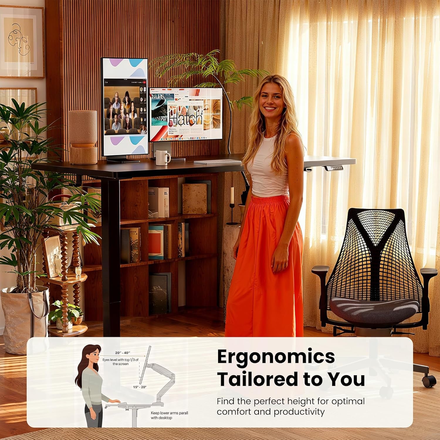 Height Adjustable Electric Standing Desk, 47.2 X 23.6 Inches Sit Stand up Desk, Memory Computer Home Office Desk (Black)